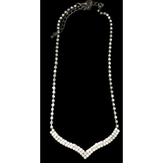 Vintage 90s Silver Chevron Rhinestone Necklace