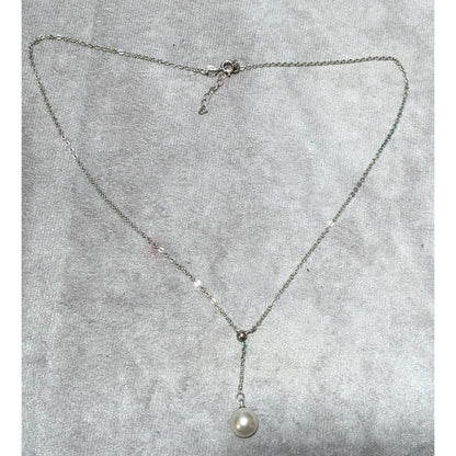 Minimalist Sterling Pearl Lariat Necklace