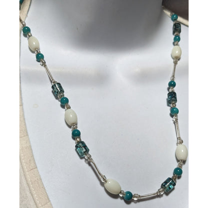 Blue And White Glass Beaded Toggle Necklace