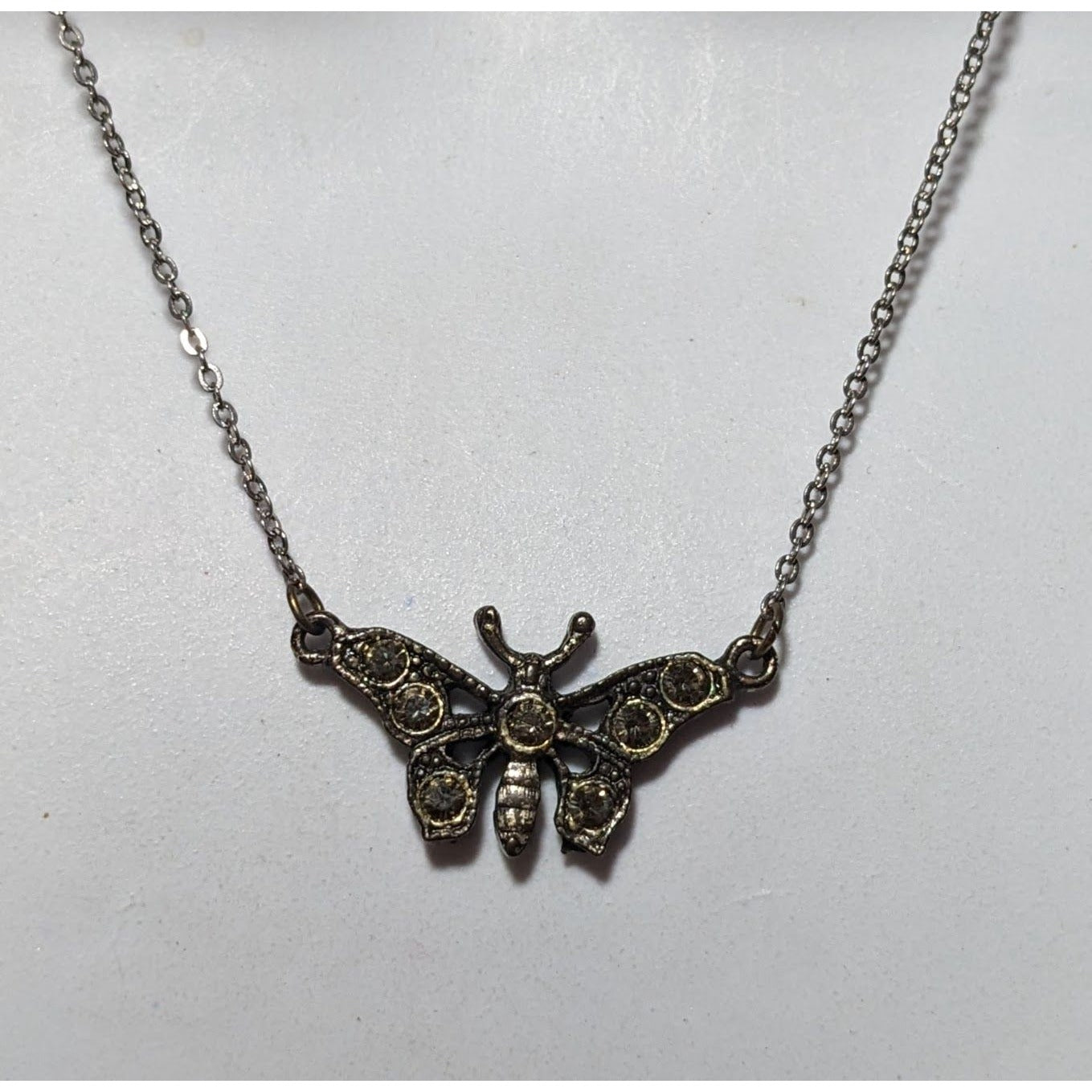 Vintage 90s Butterfly Rhinestone Necklace