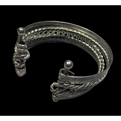 Braided Multilayer Silver Tone Cuff Bracelet