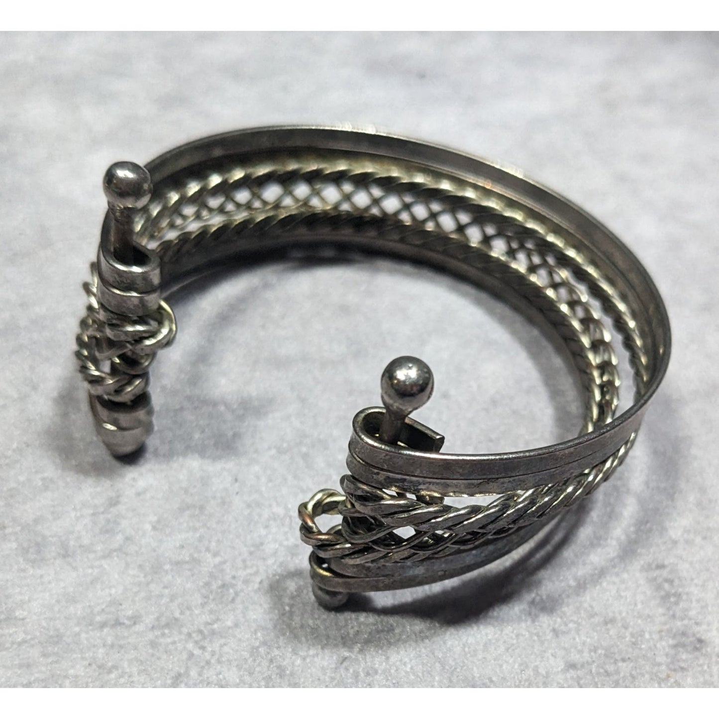 Braided Multilayer Silver Tone Cuff Bracelet