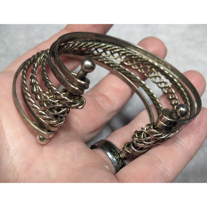 Braided Multilayer Silver Tone Cuff Bracelet