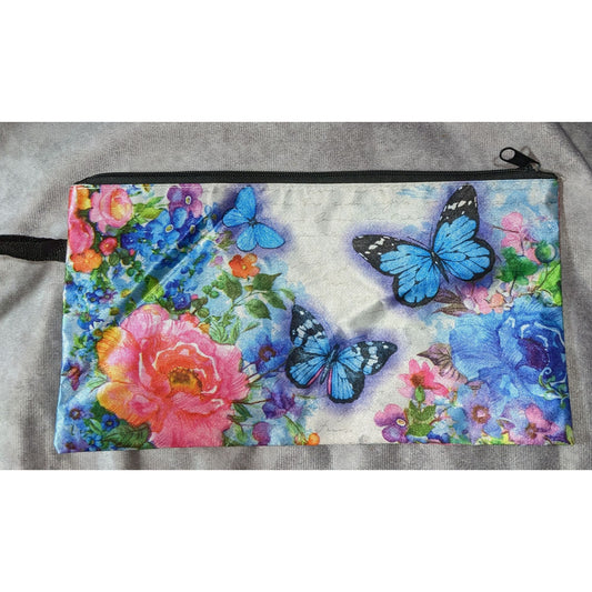 Fairycore Cottagecore Floral Blue Butterfly Multicolor Wristlet Zipper Pouch