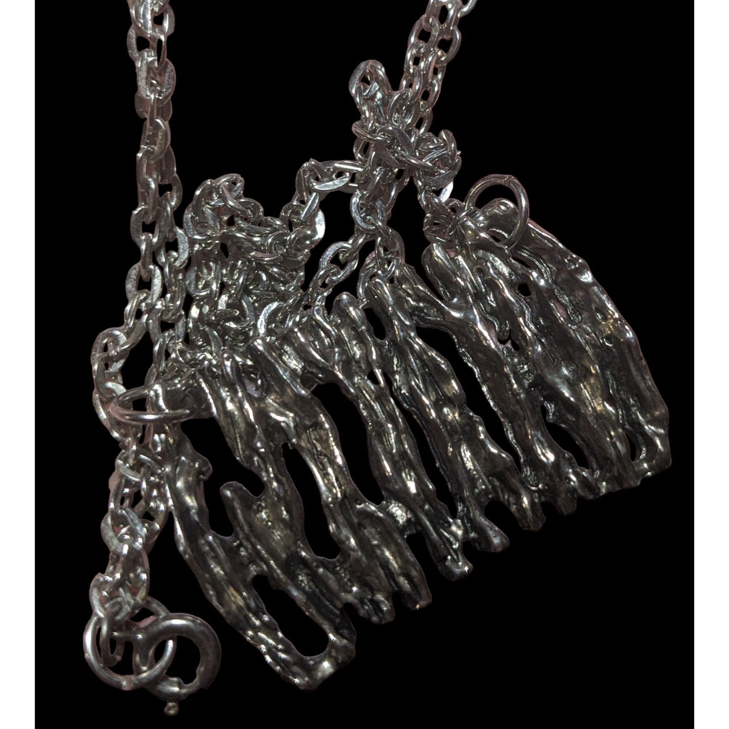 Abstract Silver Tree Bark Pendant Necklace