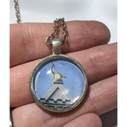 Blue And White Statue Photo Pendant Necklace