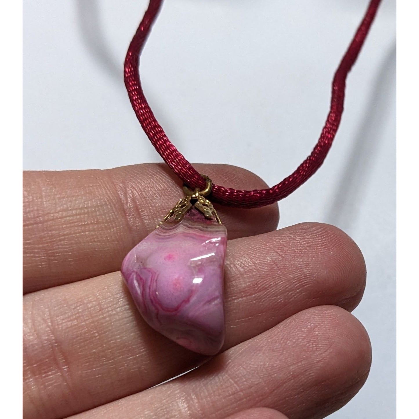 Dyed Pink Natural Agate Pendant Necklace