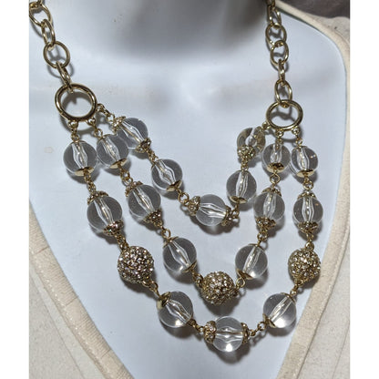 Talbots Gold And Clear Multilayer Statement Necklace