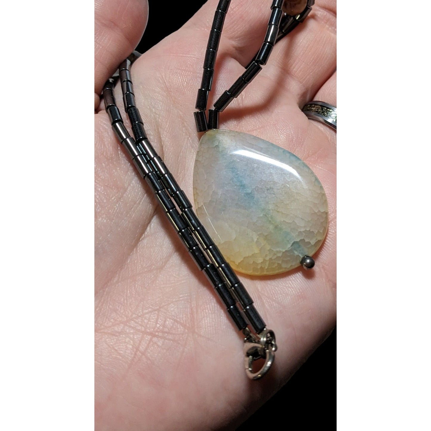 Hematite Agate Teardrop Necklace