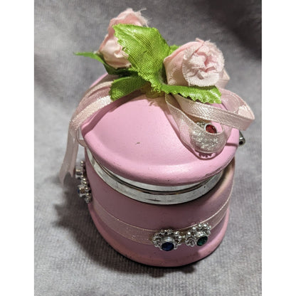 Pink Ceramic Floral Embellished Oval Trinket Box