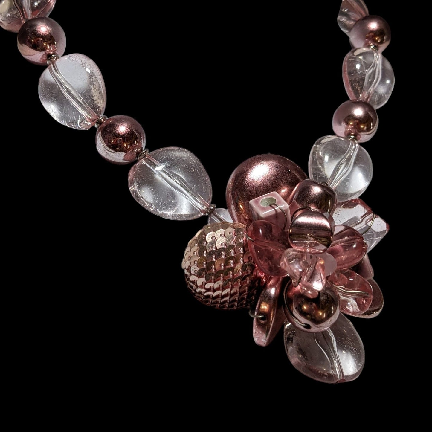 Pink Metallic Floral Statement Necklace