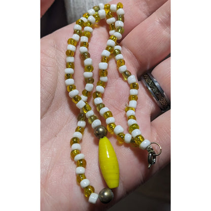 White And Yellow Handmade Glass Beaded Necklace