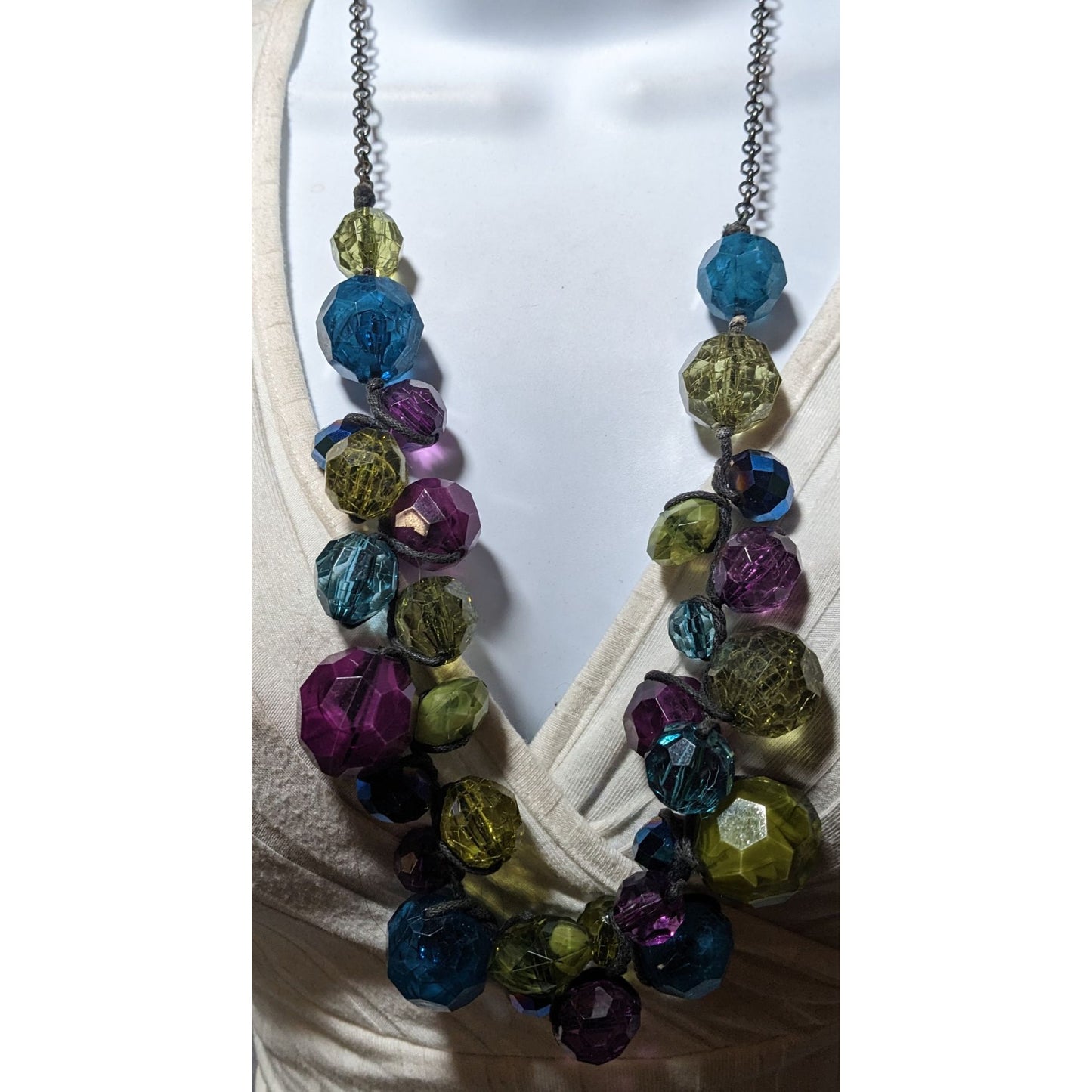 Chunky Cool Tone Rainbow Beaded Necklace