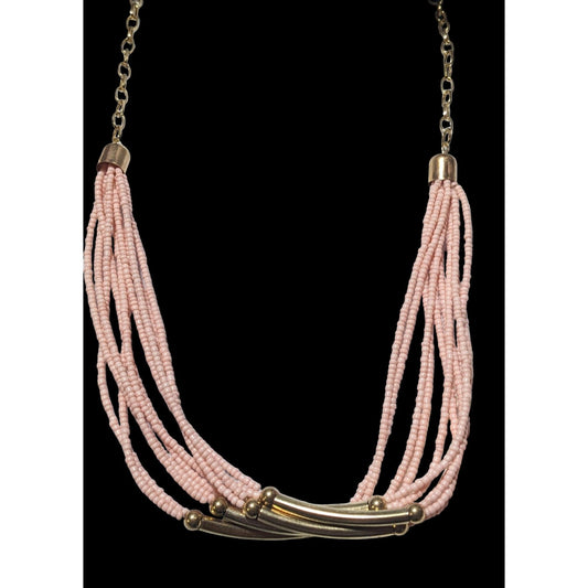 Pink And Gold Retro Multilayer Beaded Necklace