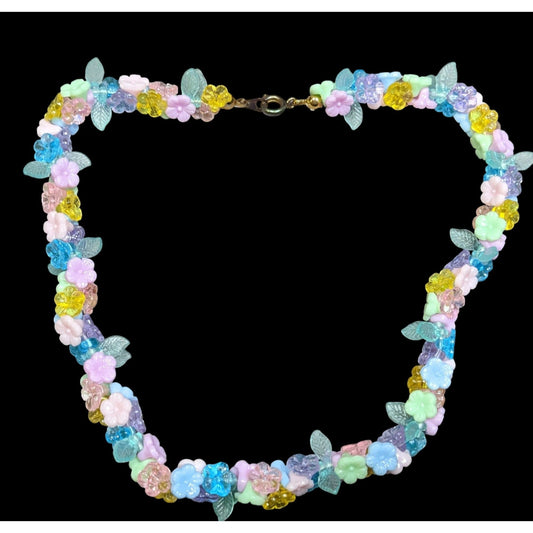 Vintage 60s Pastel Floral Beaded Necklace