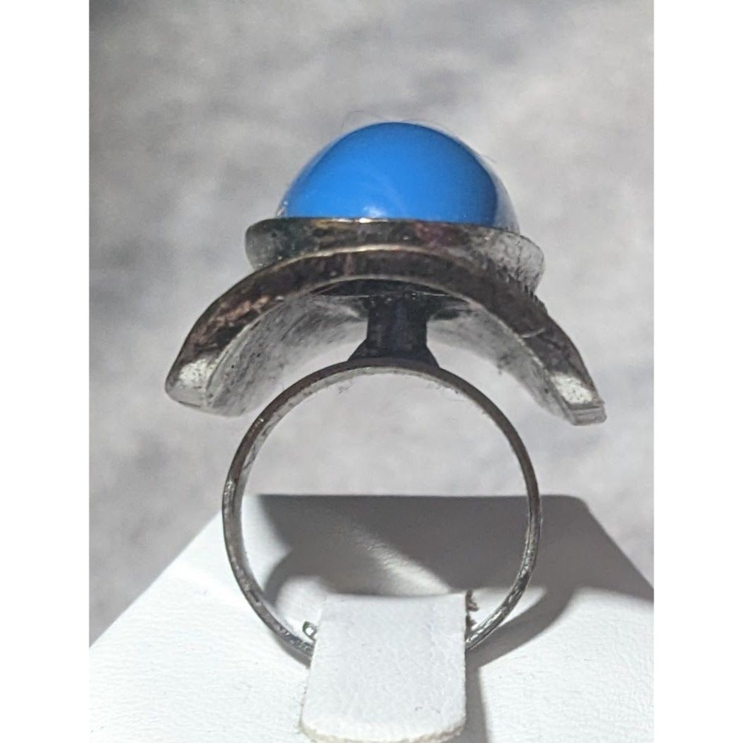 Bohemian Large Blue Stone Silver Tone Adjustable Ring Size 6 1/2