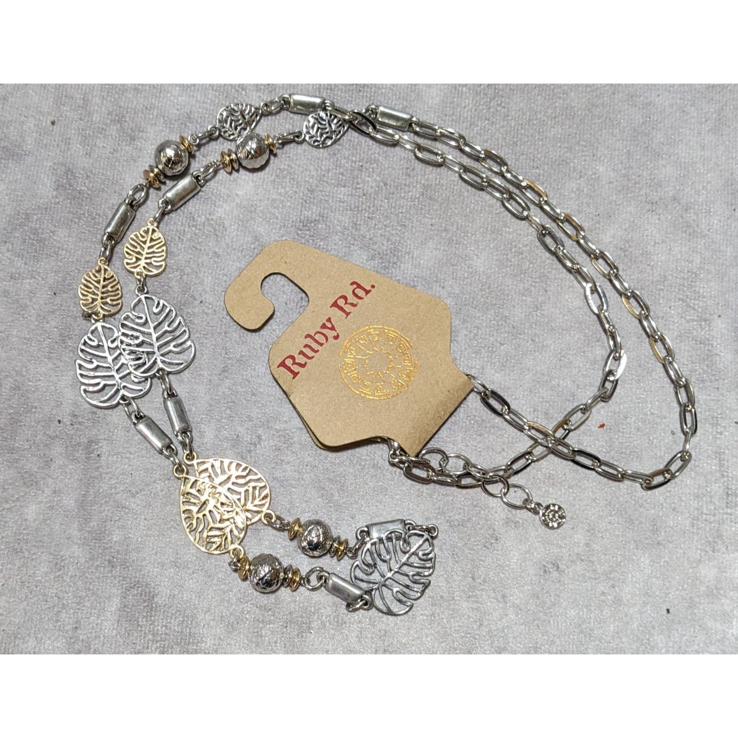 Ruby Rd Silver And Gold Leaf Charm Necklace