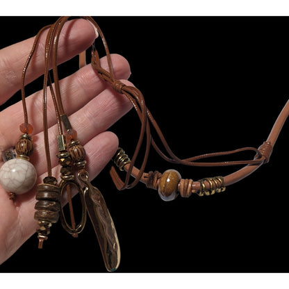 Retro Bohemian Faux Leather Multilayer Charm Necklace