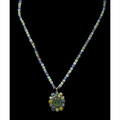 Village Blue And Green Pendant Necklace With Enamel Accents