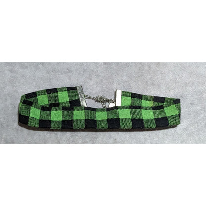 Charming Charlie Black And Green Plaid Fabric Choker