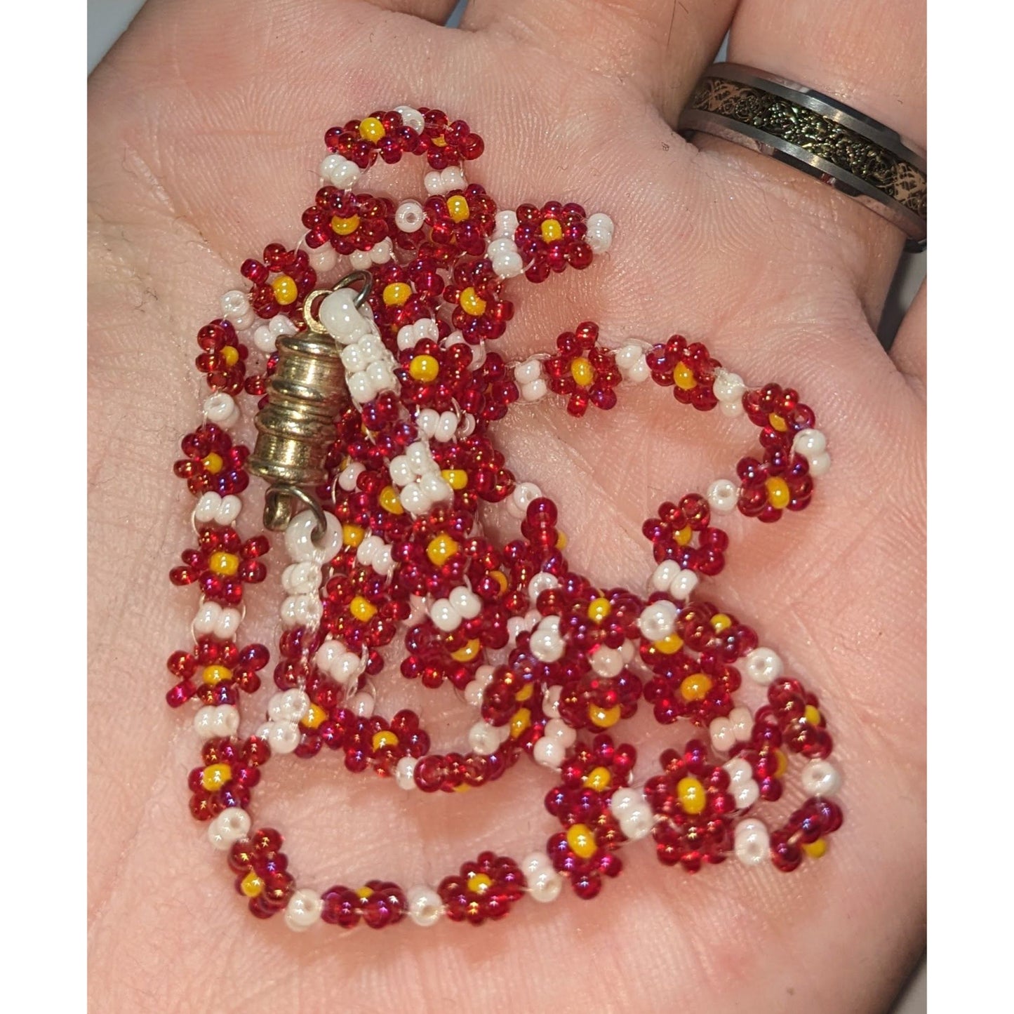 Coquette Cottagecore Fairycore Handmade Daisy Seed Bead Necklace Floral Beaded Choker
