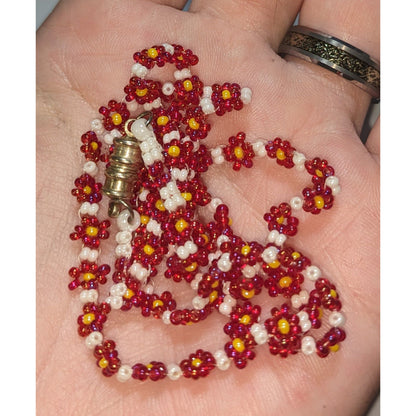 Coquette Cottagecore Fairycore Handmade Daisy Seed Bead Necklace Floral Beaded Choker