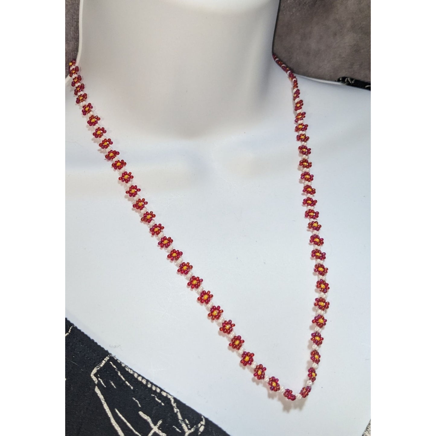 Coquette Cottagecore Fairycore Handmade Daisy Seed Bead Necklace Floral Beaded Choker