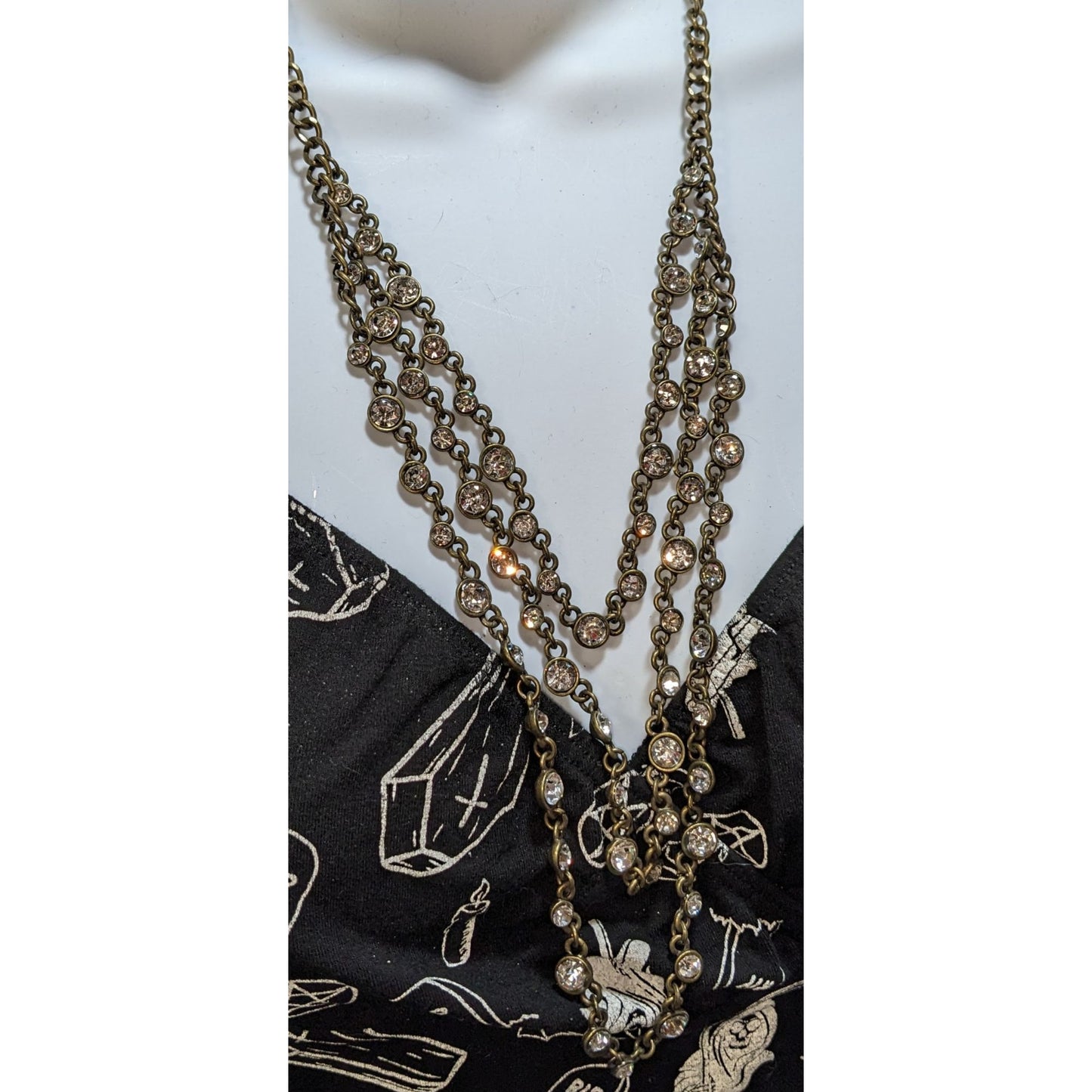Y2K Glam Sweet Lola Multi-Strand Crystal Vintage Gold-Tone Necklace
