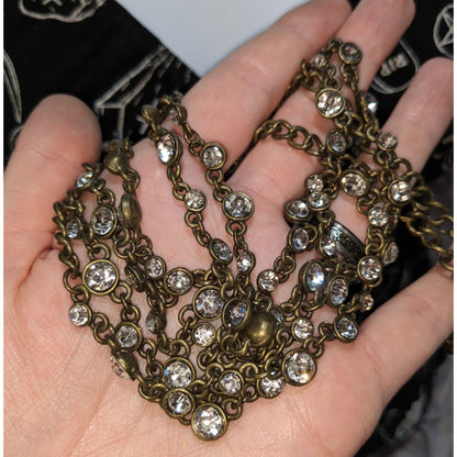 Y2K Glam Sweet Lola Multi-Strand Crystal Vintage Gold-Tone Necklace