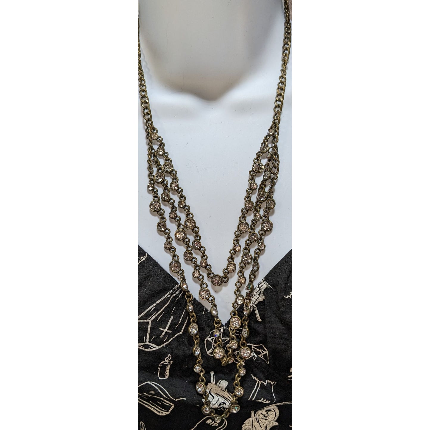 Y2K Glam Sweet Lola Multi-Strand Crystal Vintage Gold-Tone Necklace
