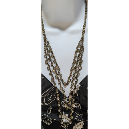 Y2K Glam Sweet Lola Multi-Strand Crystal Vintage Gold-Tone Necklace