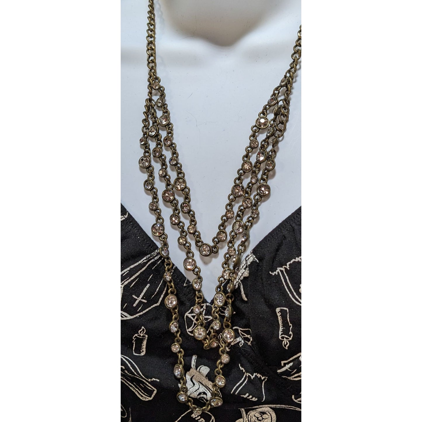 Y2K Glam Sweet Lola Multi-Strand Crystal Vintage Gold-Tone Necklace