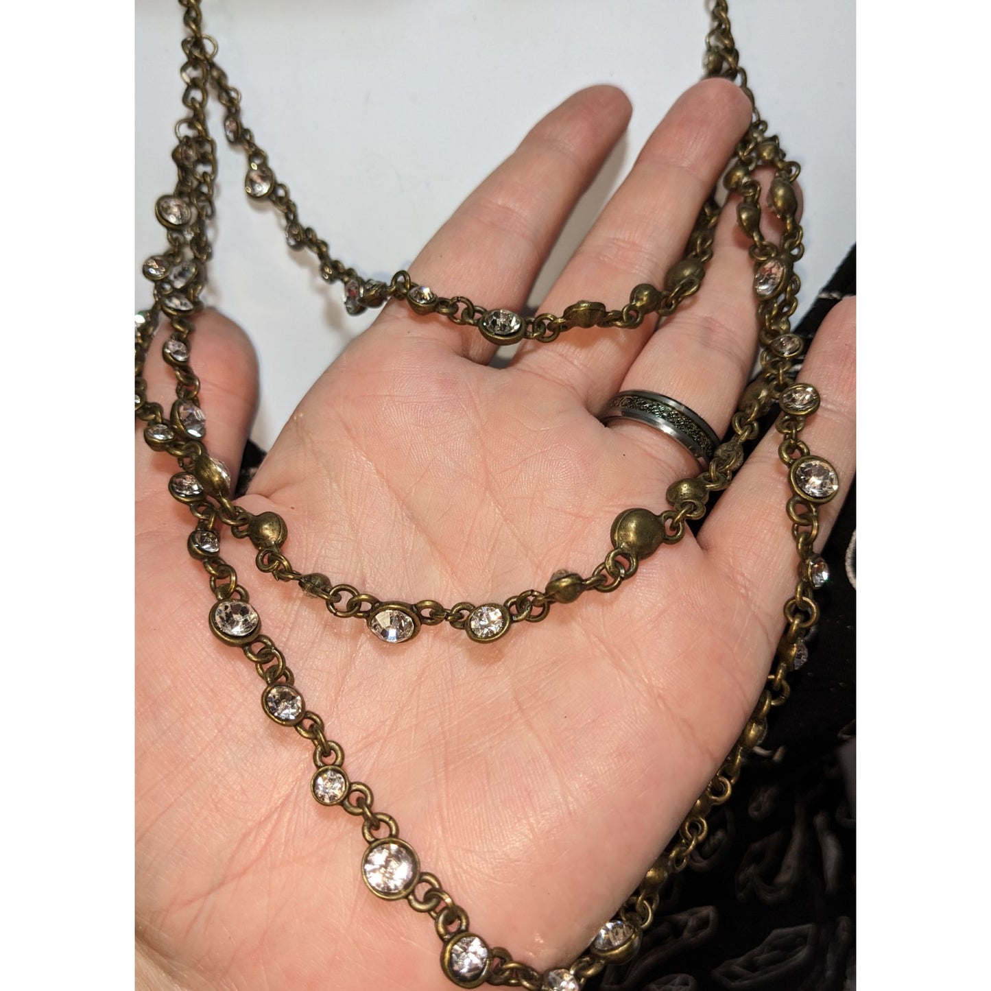Y2K Glam Sweet Lola Multi-Strand Crystal Vintage Gold-Tone Necklace
