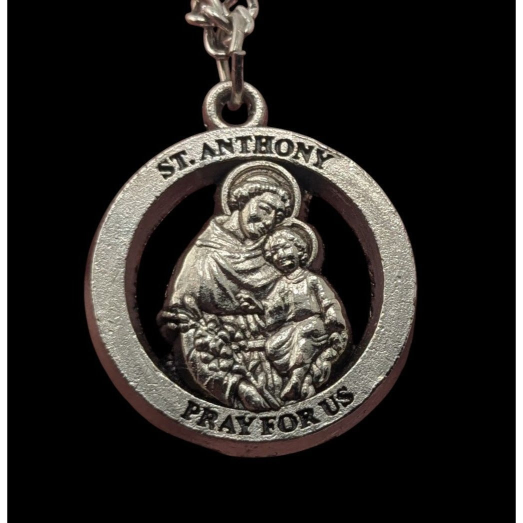 Religious Catholic Vintage Style St Anthony Pray for Us Medal Necklace