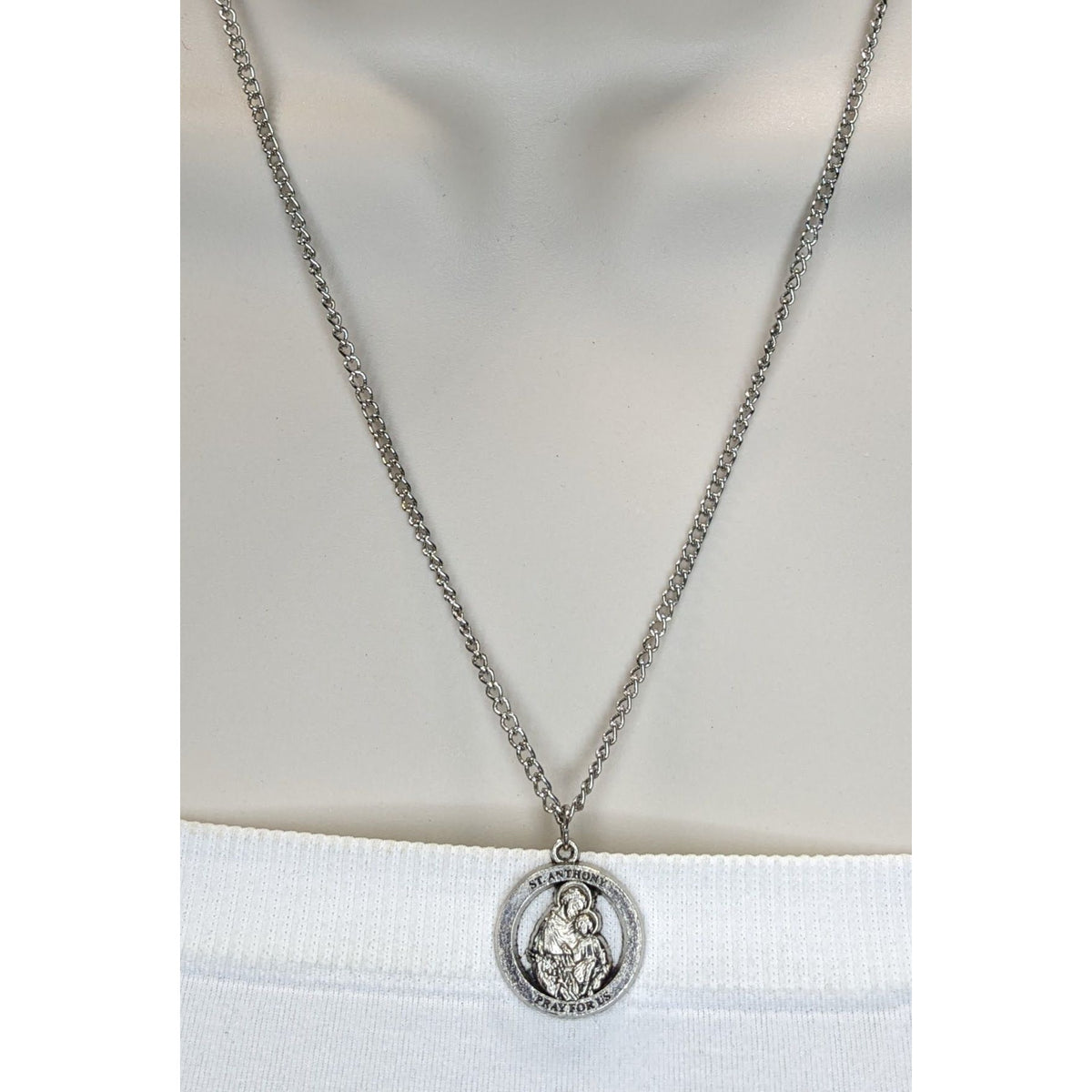 Religious Catholic Vintage Style St Anthony Pray for Us Medal Necklace