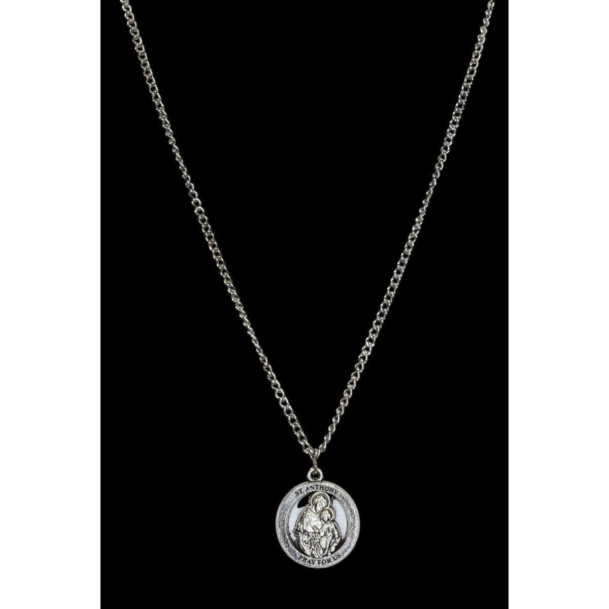 Religious Catholic Vintage Style St Anthony Pray for Us Medal Necklace