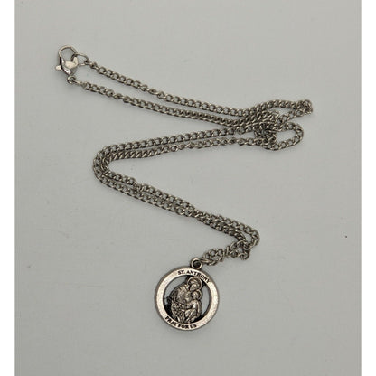 Religious Catholic Vintage Style St Anthony Pray for Us Medal Necklace