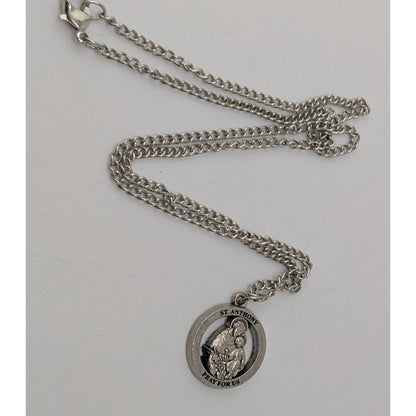 Religious Catholic Vintage Style St Anthony Pray for Us Medal Necklace