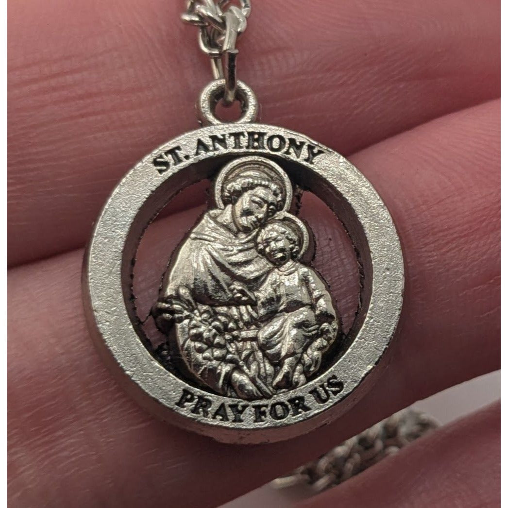 Religious Catholic Vintage Style St Anthony Pray for Us Medal Necklace