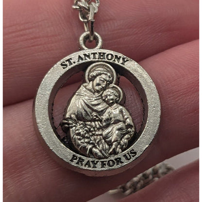 Religious Catholic Vintage Style St Anthony Pray for Us Medal Necklace
