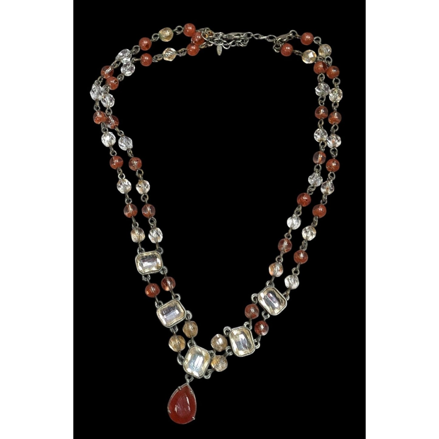 Vintage Avon 80s Clear And Brown Beaded Gemmed Necklace