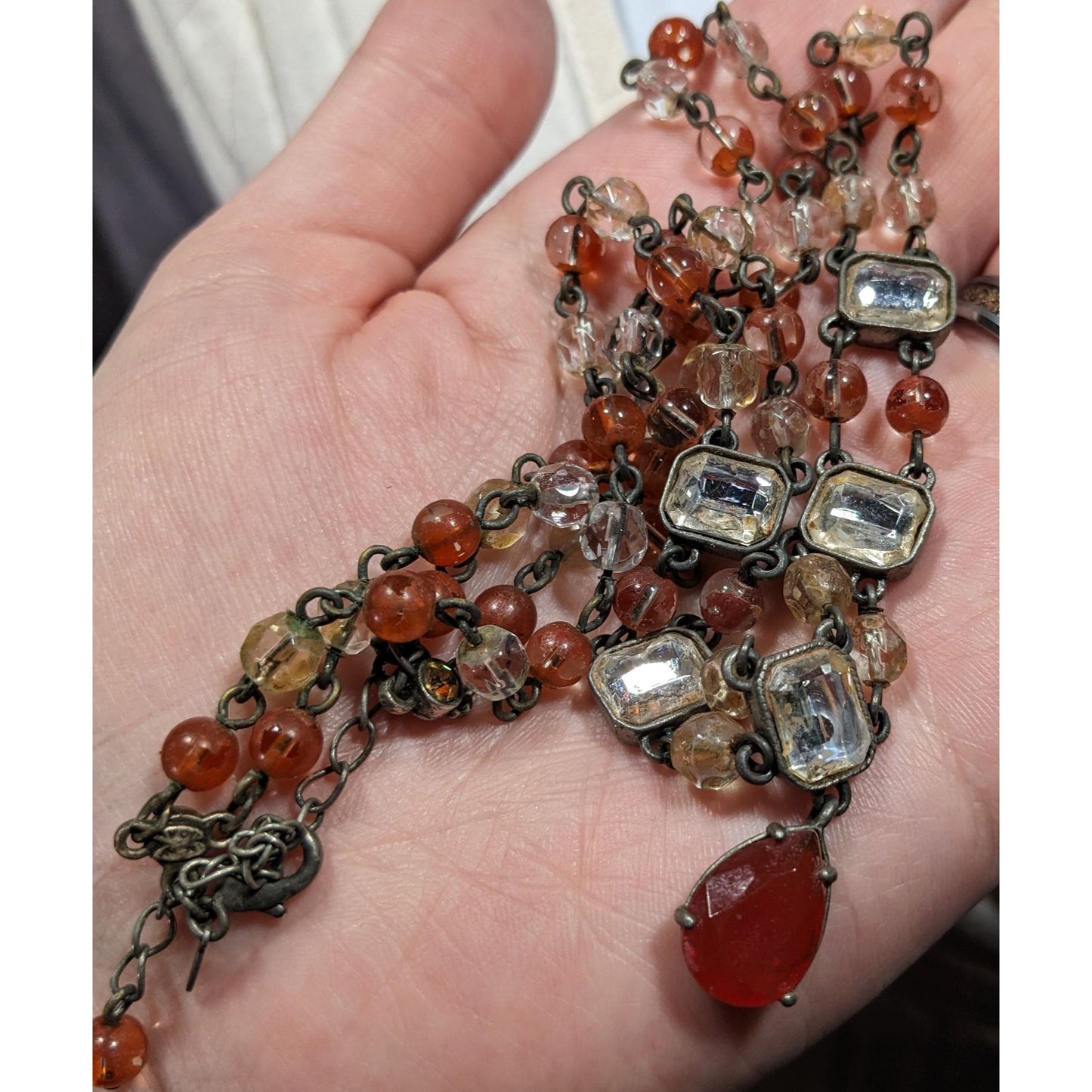 Vintage Avon 80s Clear And Brown Beaded Gemmed Necklace