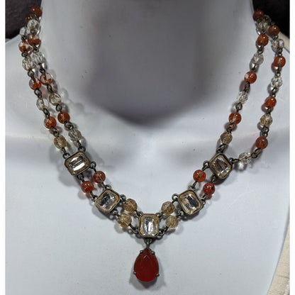 Vintage Avon 80s Clear And Brown Beaded Gemmed Necklace