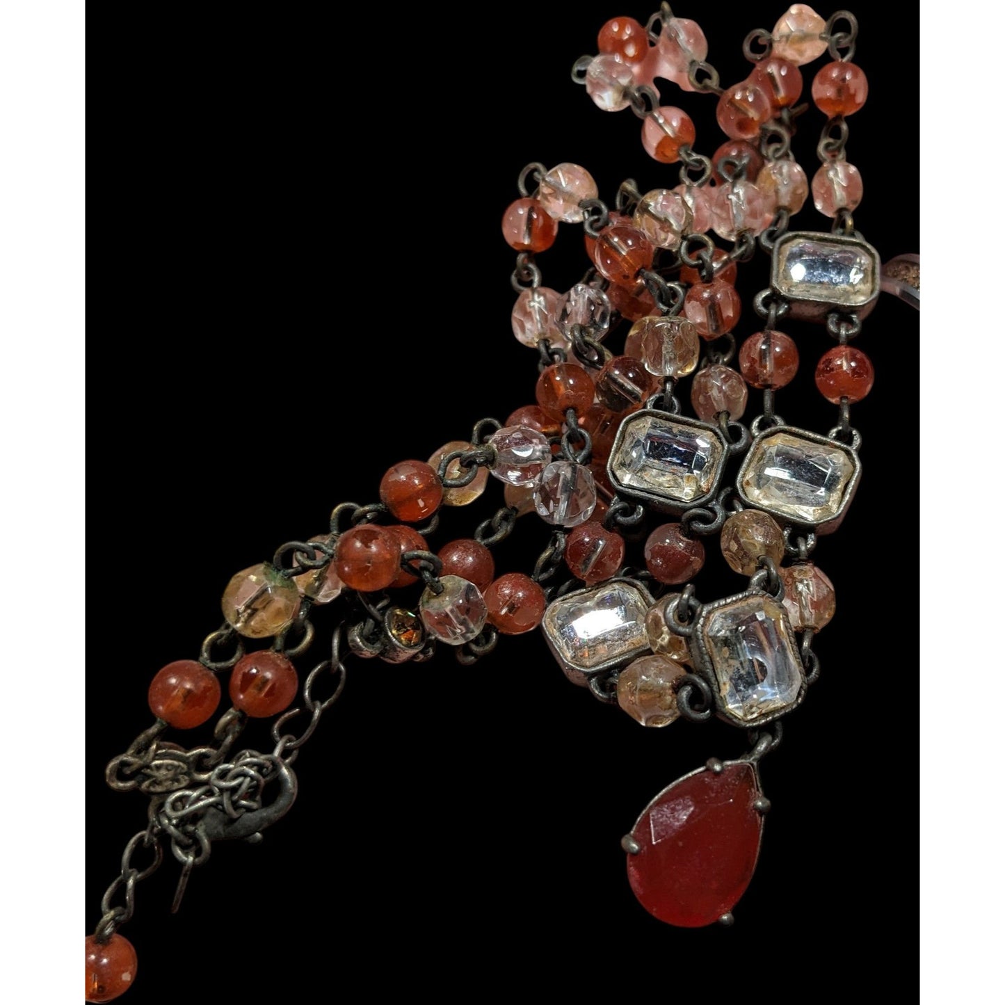 Vintage Avon 80s Clear And Brown Beaded Gemmed Necklace