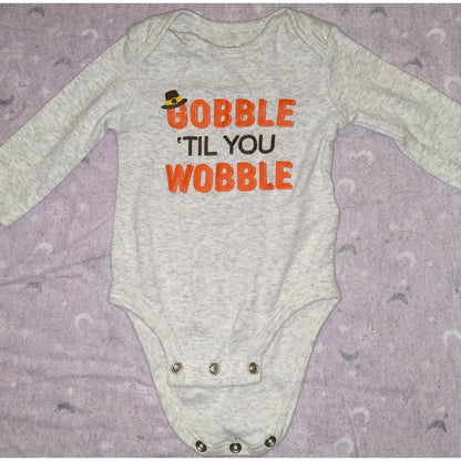 Carters Thanksgiving Baby Bodysuit 3 Months Gobble Til You Wobble Long Sleeve