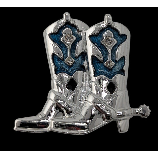 Western Rhinestone Cowboy Boot Enamel Brooch
