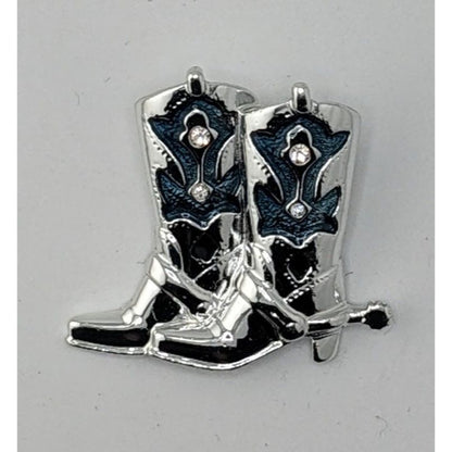 Western Rhinestone Cowboy Boot Enamel Brooch