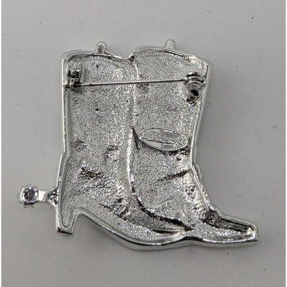 Western Rhinestone Cowboy Boot Enamel Brooch