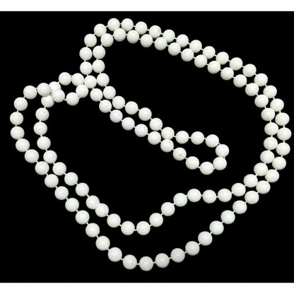 Retro White Extra Long Plastic Beaded Necklace