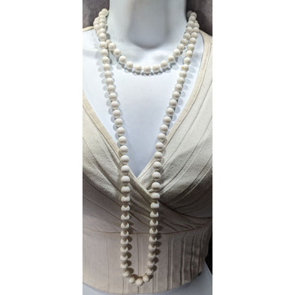 Retro White Extra Long Plastic Beaded Necklace